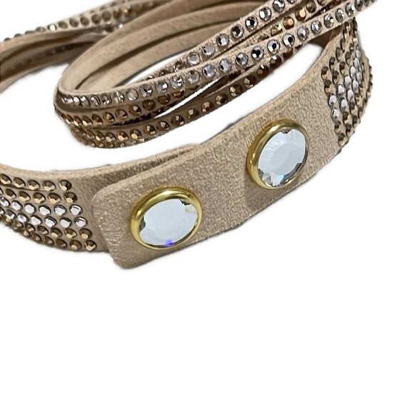 Auth SWAROVSKI - Beige clear brown Clear Fake Suede Swarovski Crystal Bracelet - Picture 4 of 4